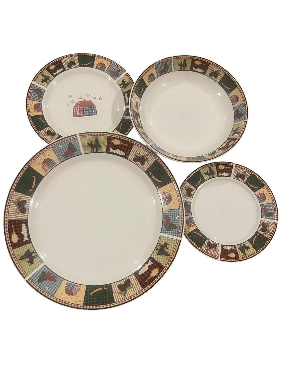 Vintage 2003 Oneida D.C. Brown & Co. “Lodge Patchwork” 15 Piece Dinnerware Set